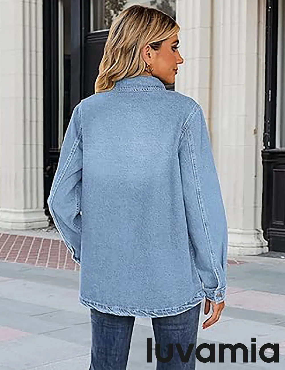 luvamia 2025 Jean Jackets for Women Fashion Oversized Button Down Denim Jacket Western Fall Shacket Jacket with Pockets