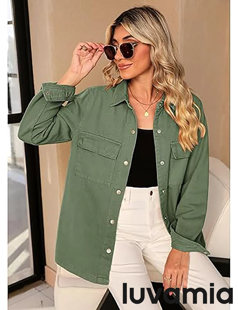 luvamia 2025 Jean Jackets for Women Fashion Oversized Button Down Denim Jacket Western Fall Shacket Jacket with Pockets