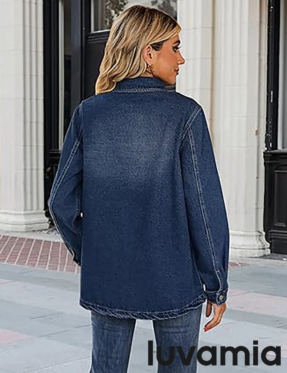 luvamia 2025 Jean Jackets for Women Fashion Oversized Button Down Denim Jacket Western Fall Shacket Jacket with Pockets