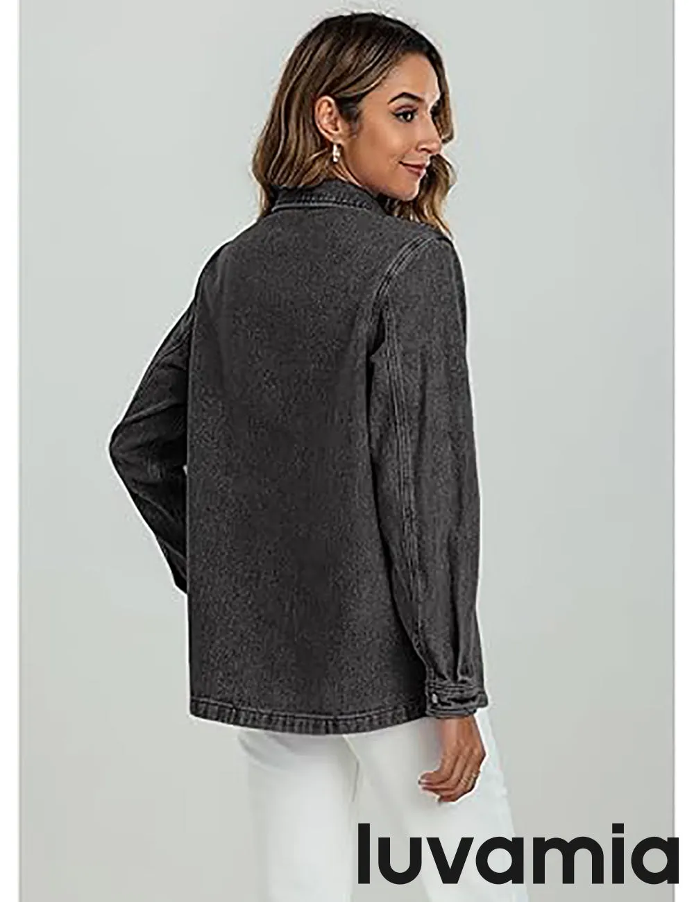 luvamia 2025 Jean Jackets for Women Fashion Oversized Button Down Denim Jacket Western Fall Shacket Jacket with Pockets
