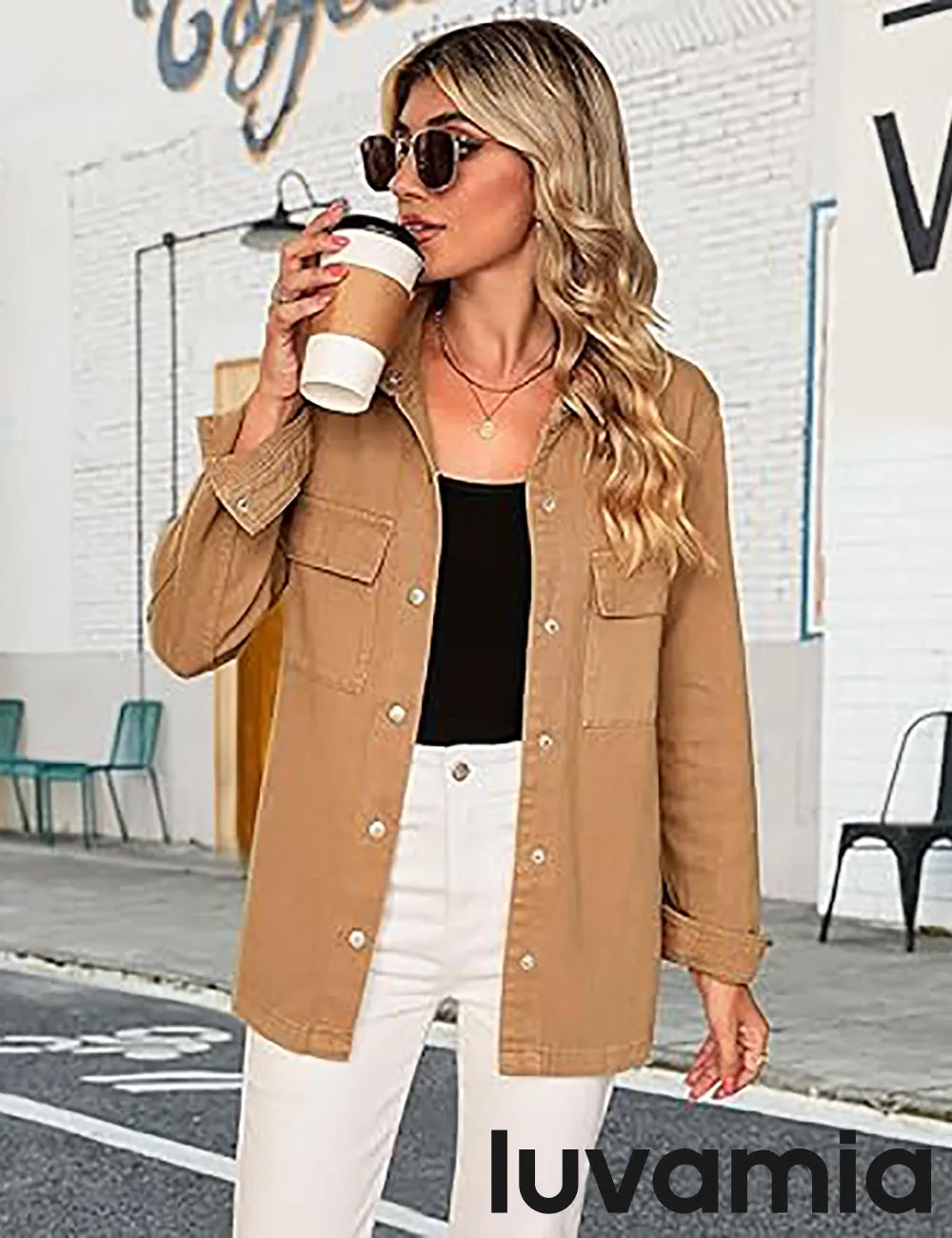 luvamia 2025 Jean Jackets for Women Fashion Oversized Button Down Denim Jacket Western Fall Shacket Jacket with Pockets
