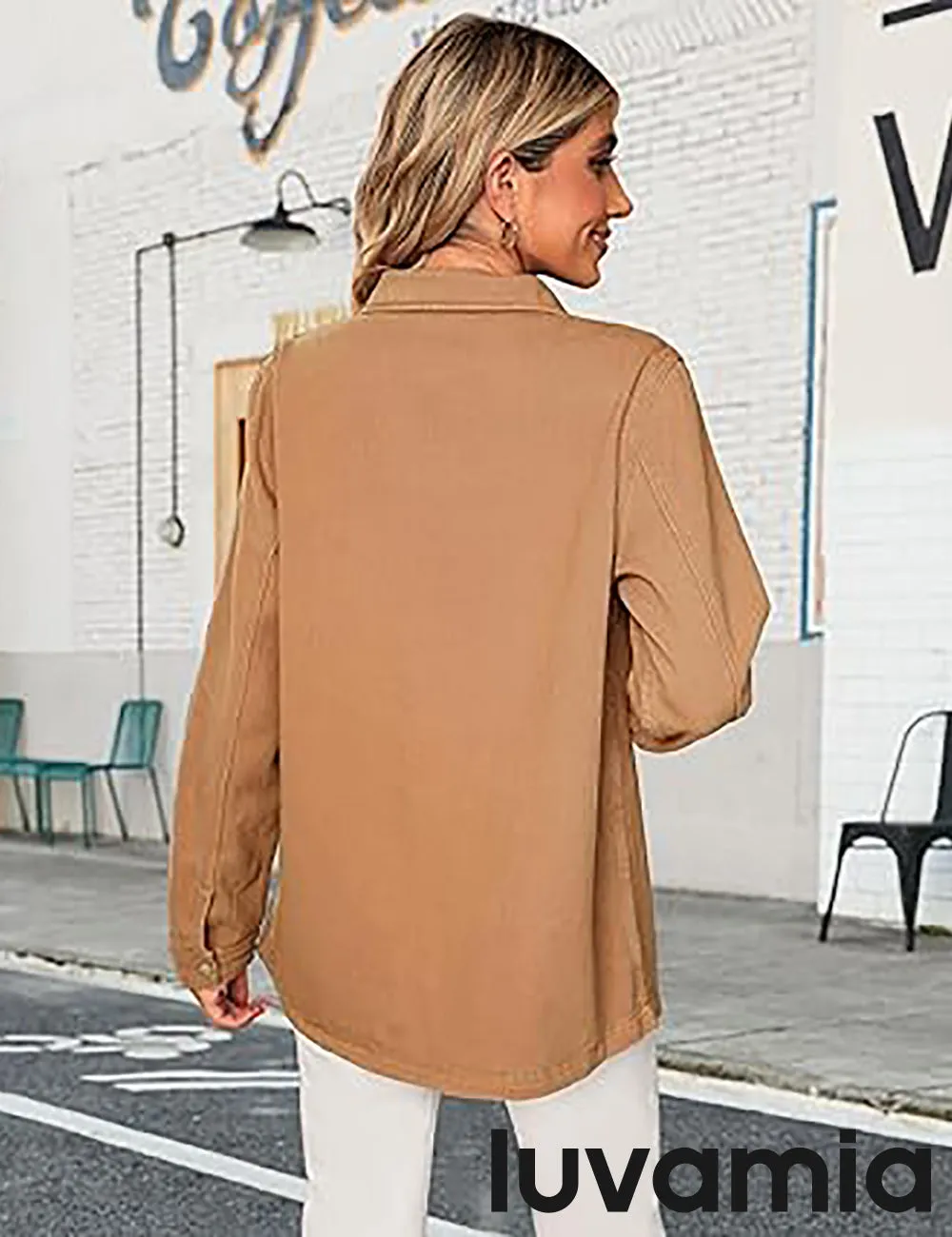 luvamia 2025 Jean Jackets for Women Fashion Oversized Button Down Denim Jacket Western Fall Shacket Jacket with Pockets