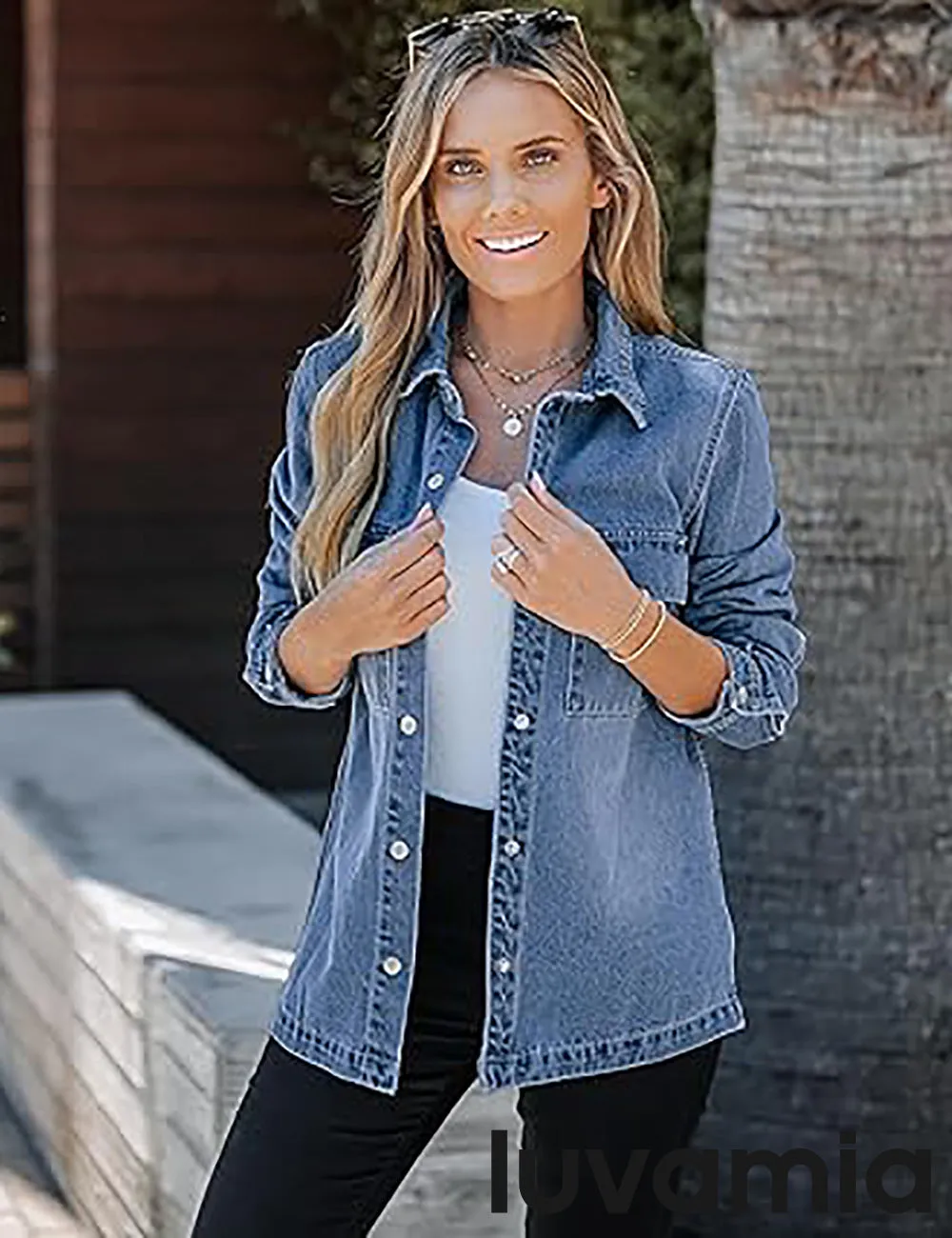 luvamia 2025 Jean Jackets for Women Fashion Oversized Button Down Denim Jacket Western Fall Shacket Jacket with Pockets