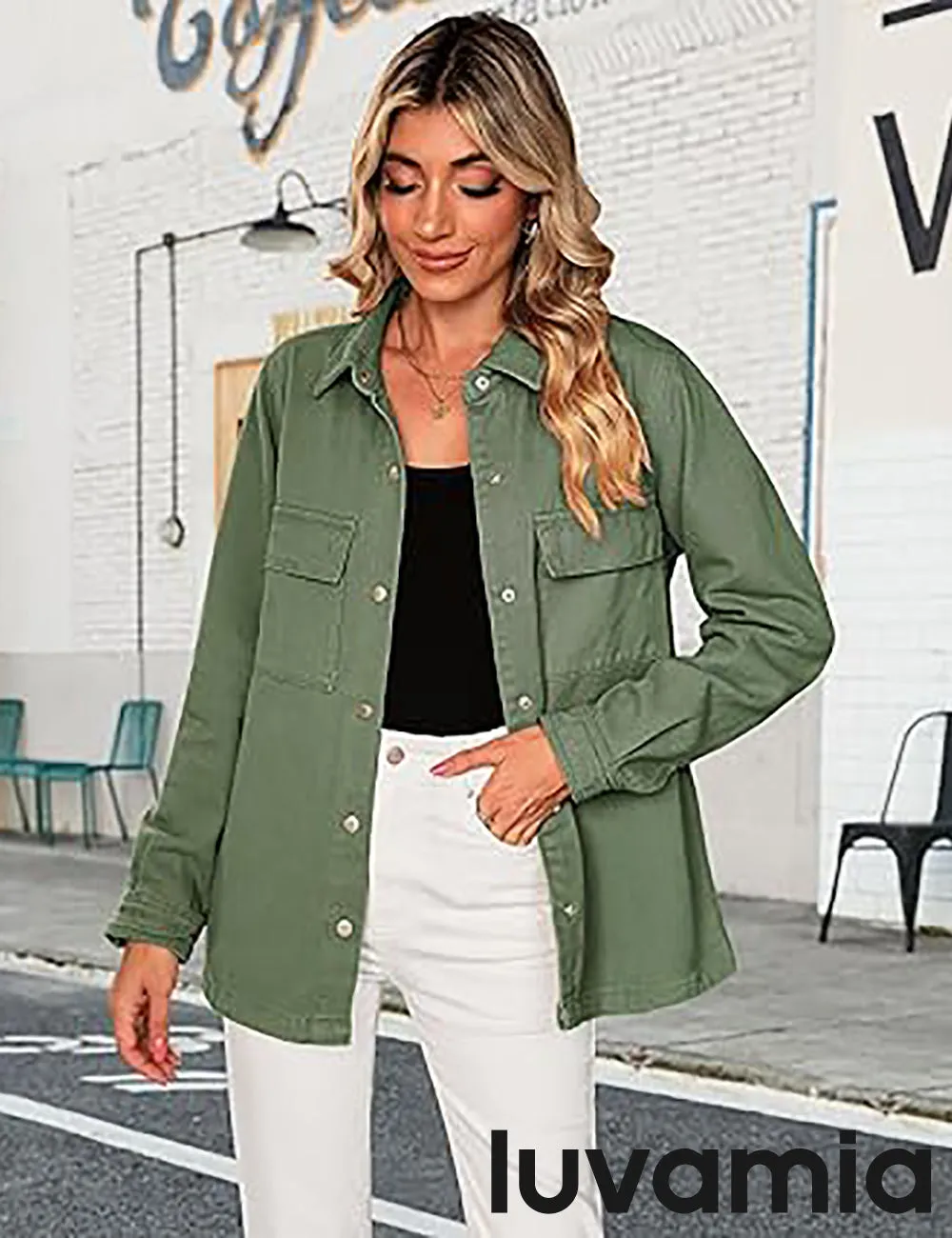 luvamia 2025 Jean Jackets for Women Fashion Oversized Button Down Denim Jacket Western Fall Shacket Jacket with Pockets