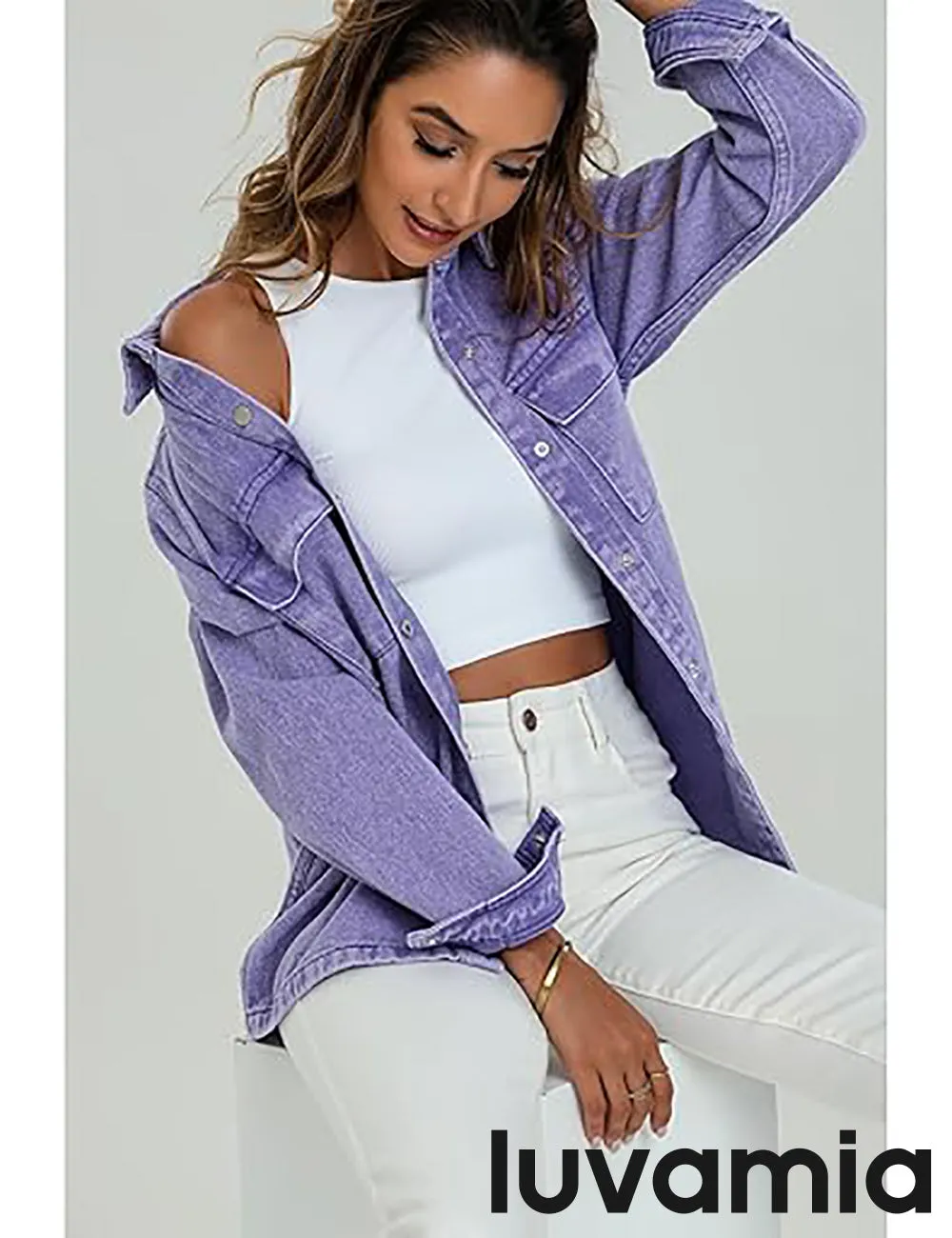 luvamia 2025 Jean Jackets for Women Fashion Oversized Button Down Denim Jacket Western Fall Shacket Jacket with Pockets