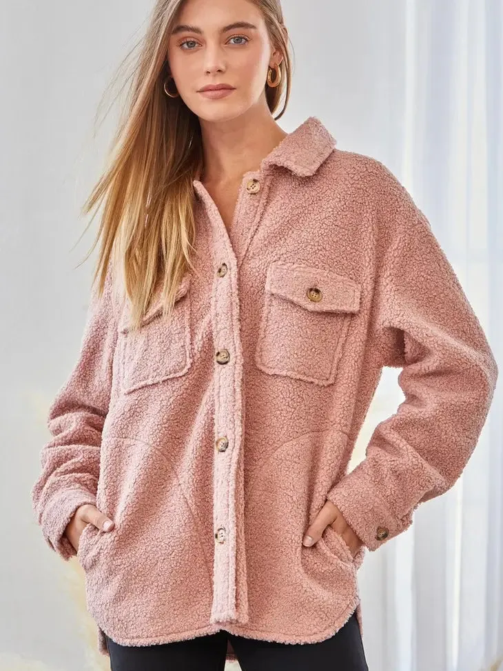 MAUVE SHEARLING SHACKET