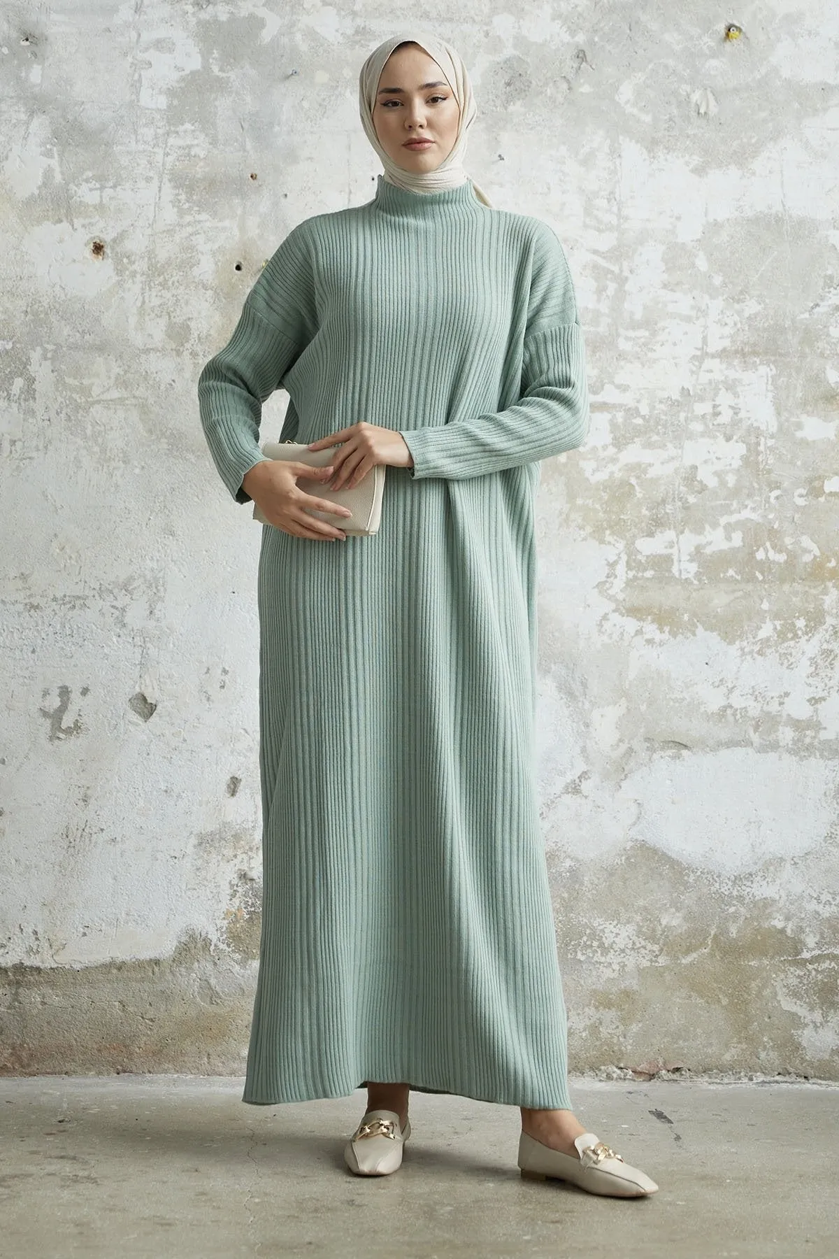MDS Women Arissa Fisherman Collar Long Knit Dress - Mint - Molina de Segura
