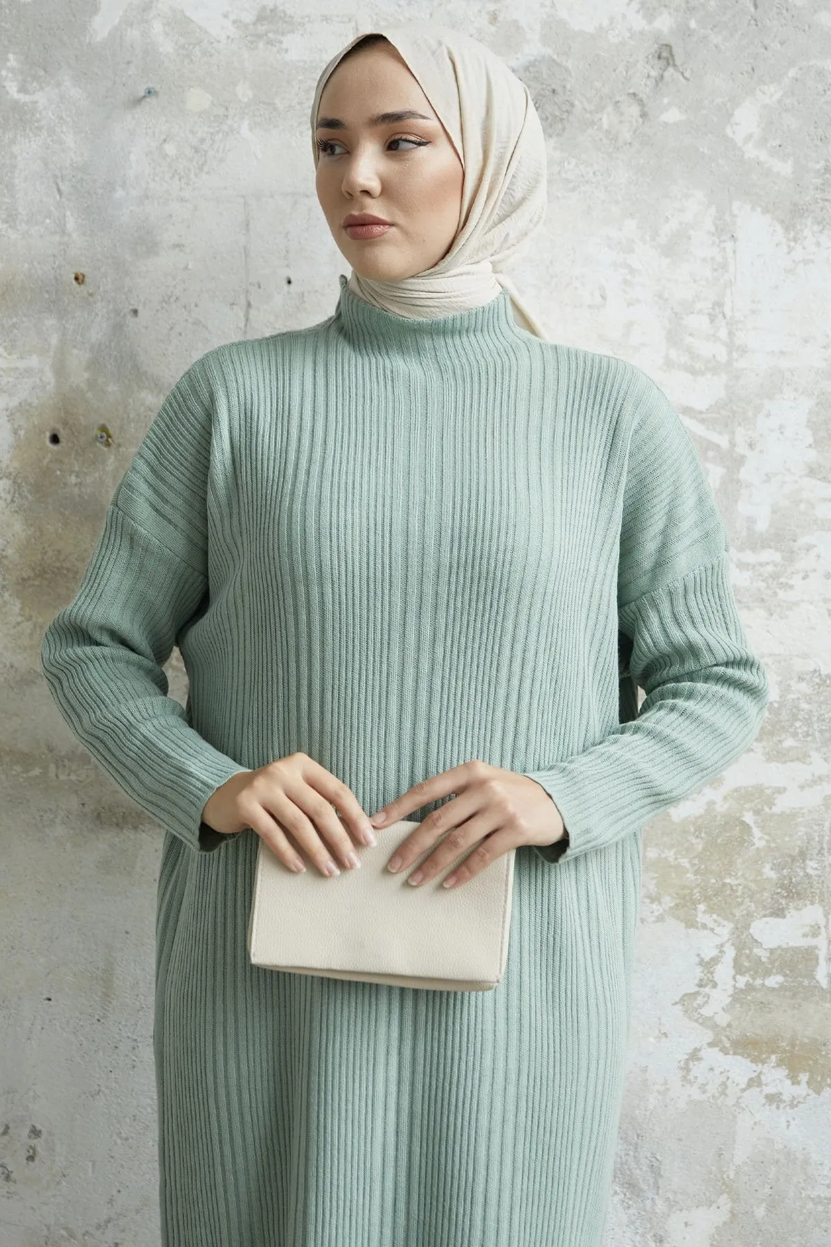 MDS Women Arissa Fisherman Collar Long Knit Dress - Mint - Molina de Segura