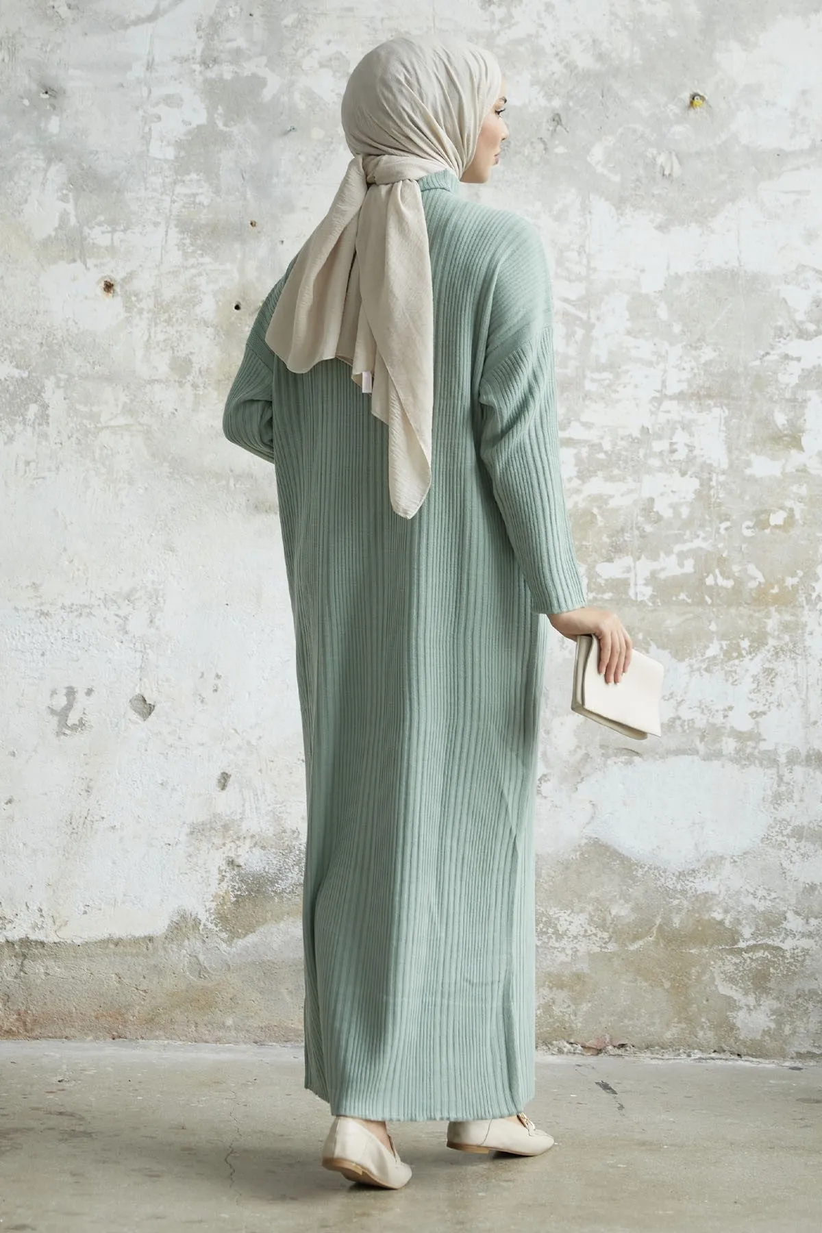 MDS Women Arissa Fisherman Collar Long Knit Dress - Mint - Molina de Segura