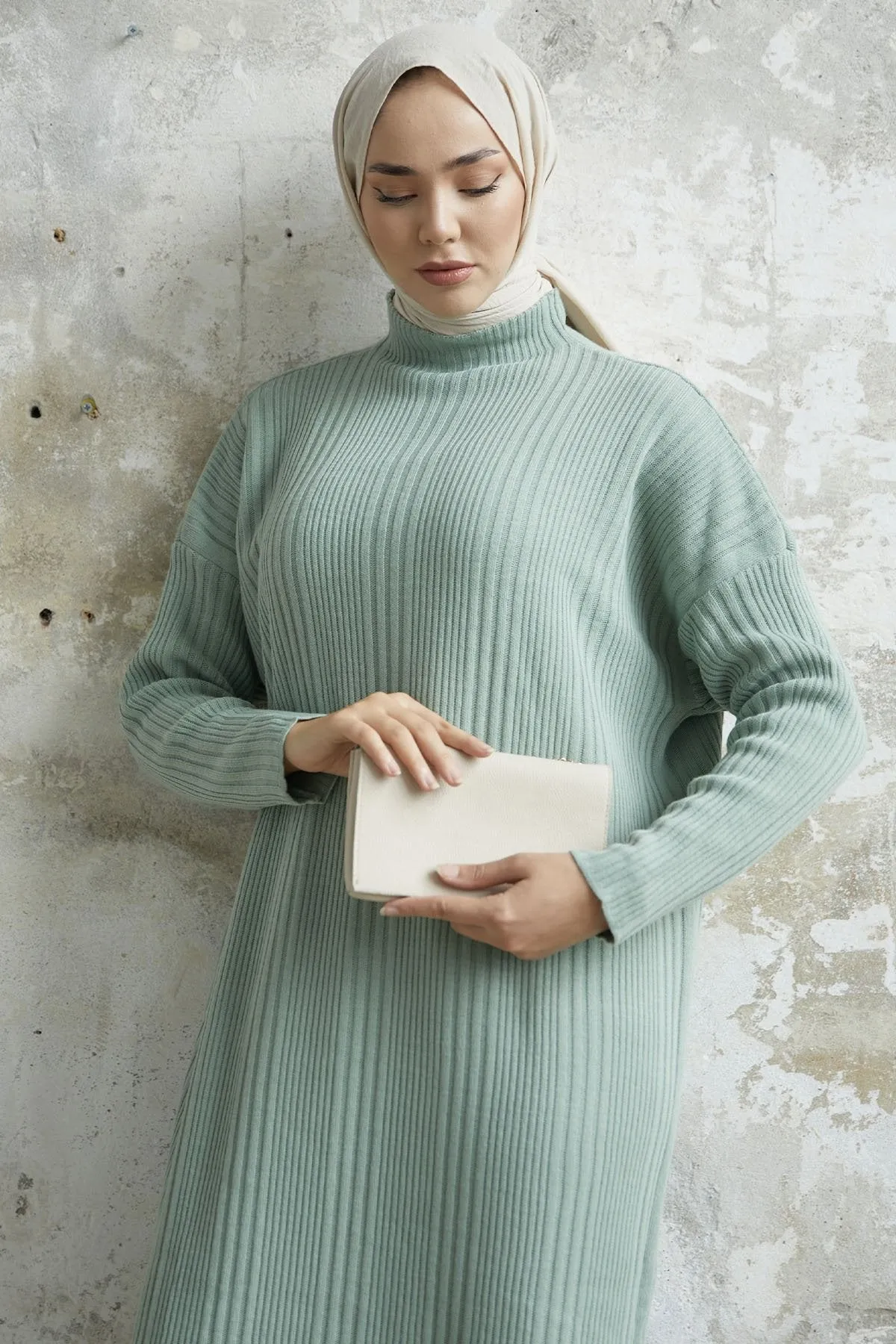 MDS Women Arissa Fisherman Collar Long Knit Dress - Mint - Molina de Segura