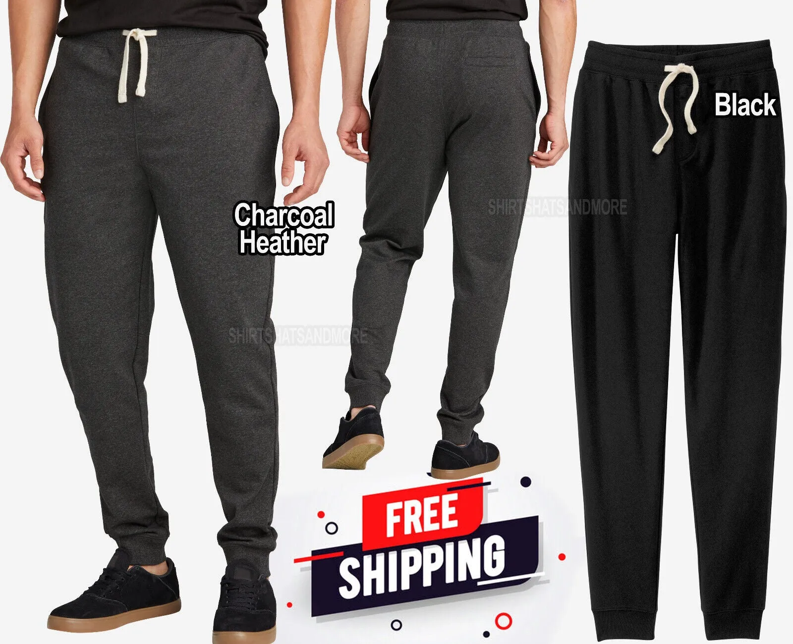 Mens Fleece Joggers Comfortable Sweatpants Side Pockets and Back Pocket XS-4XL