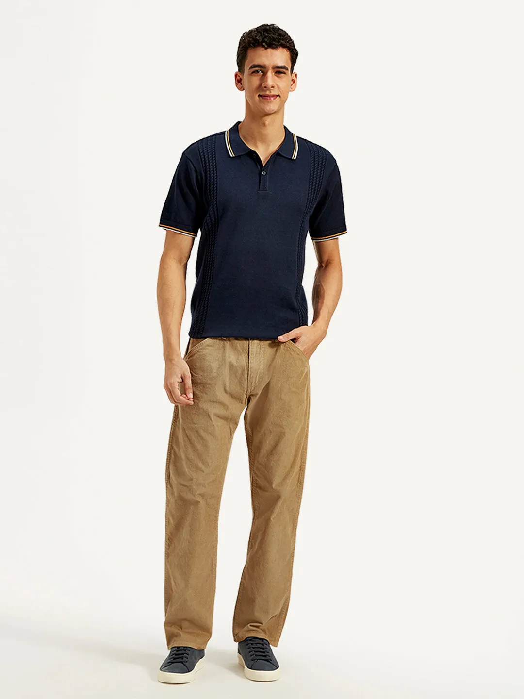 Men's Khaki Regular Fit Corduroy Pants