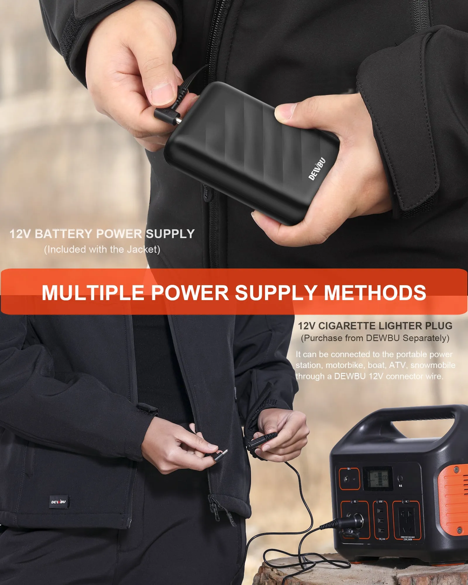 Men's Polar Fleece Heated Jacket With 12V Battery Pack - Black
