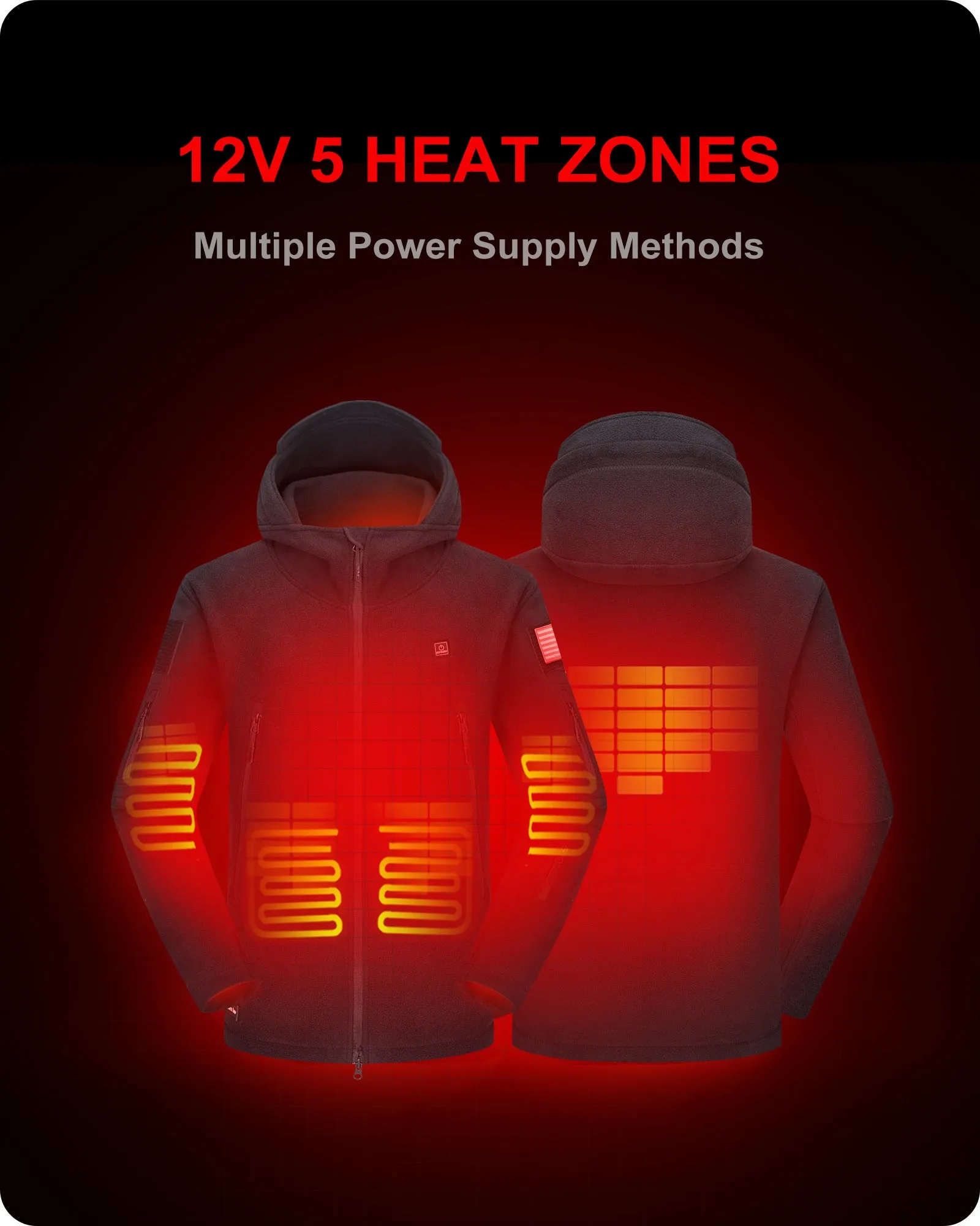 Men's Polar Fleece Heated Jacket With 12V Battery Pack - Black