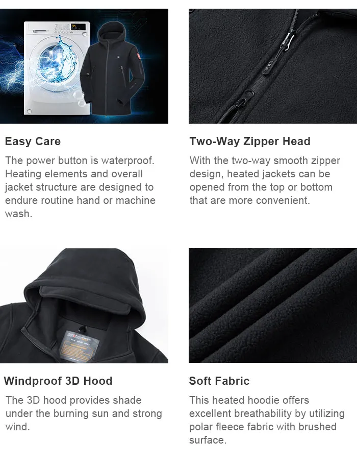 Men's Polar Fleece Heated Jacket With 12V Battery Pack - Black