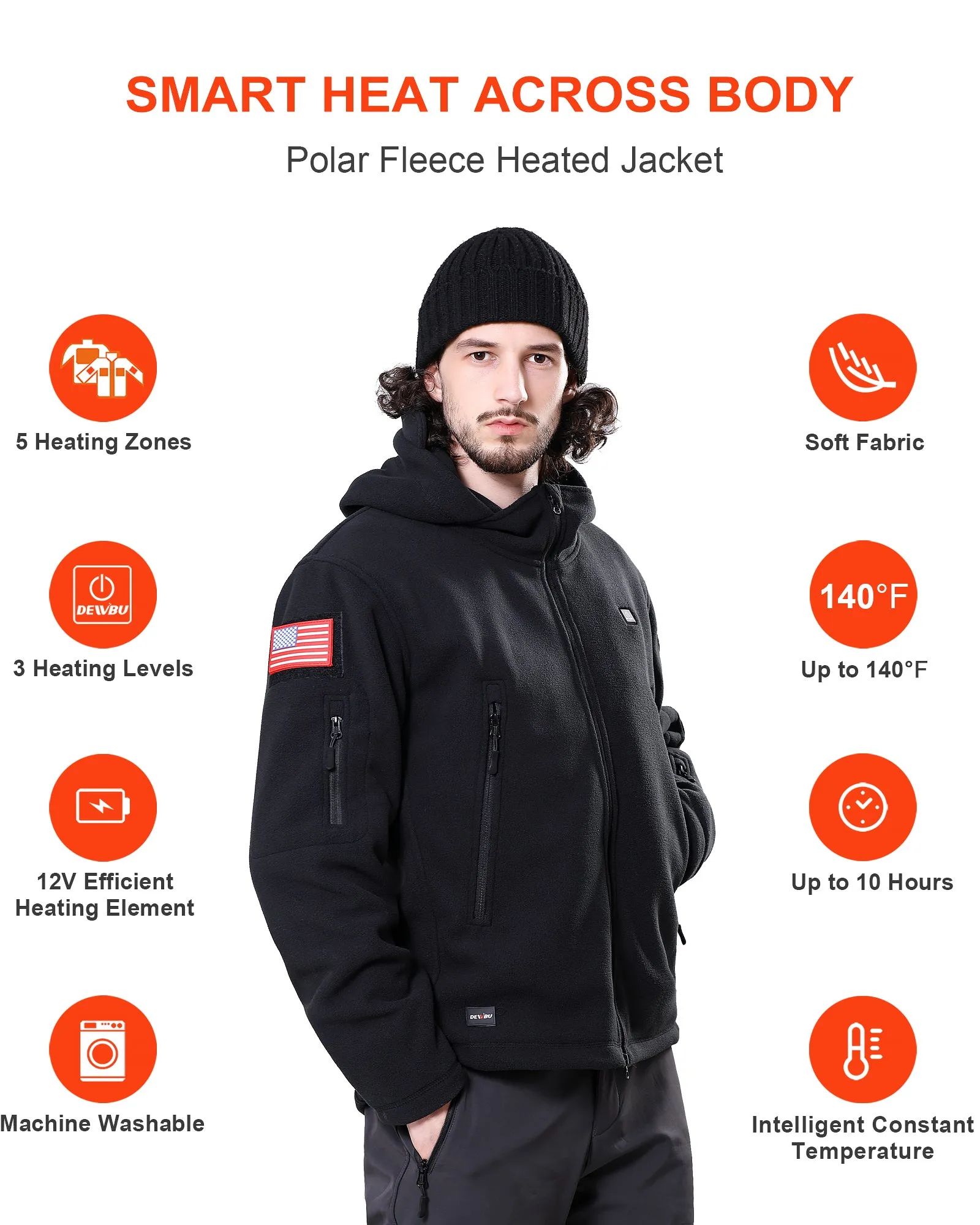 Men's Polar Fleece Heated Jacket With 12V Battery Pack - Black