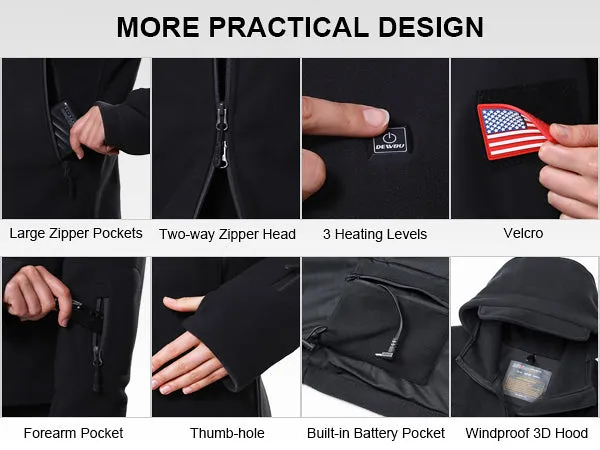 Men's Polar Fleece Heated Jacket With 12V Battery Pack - Black