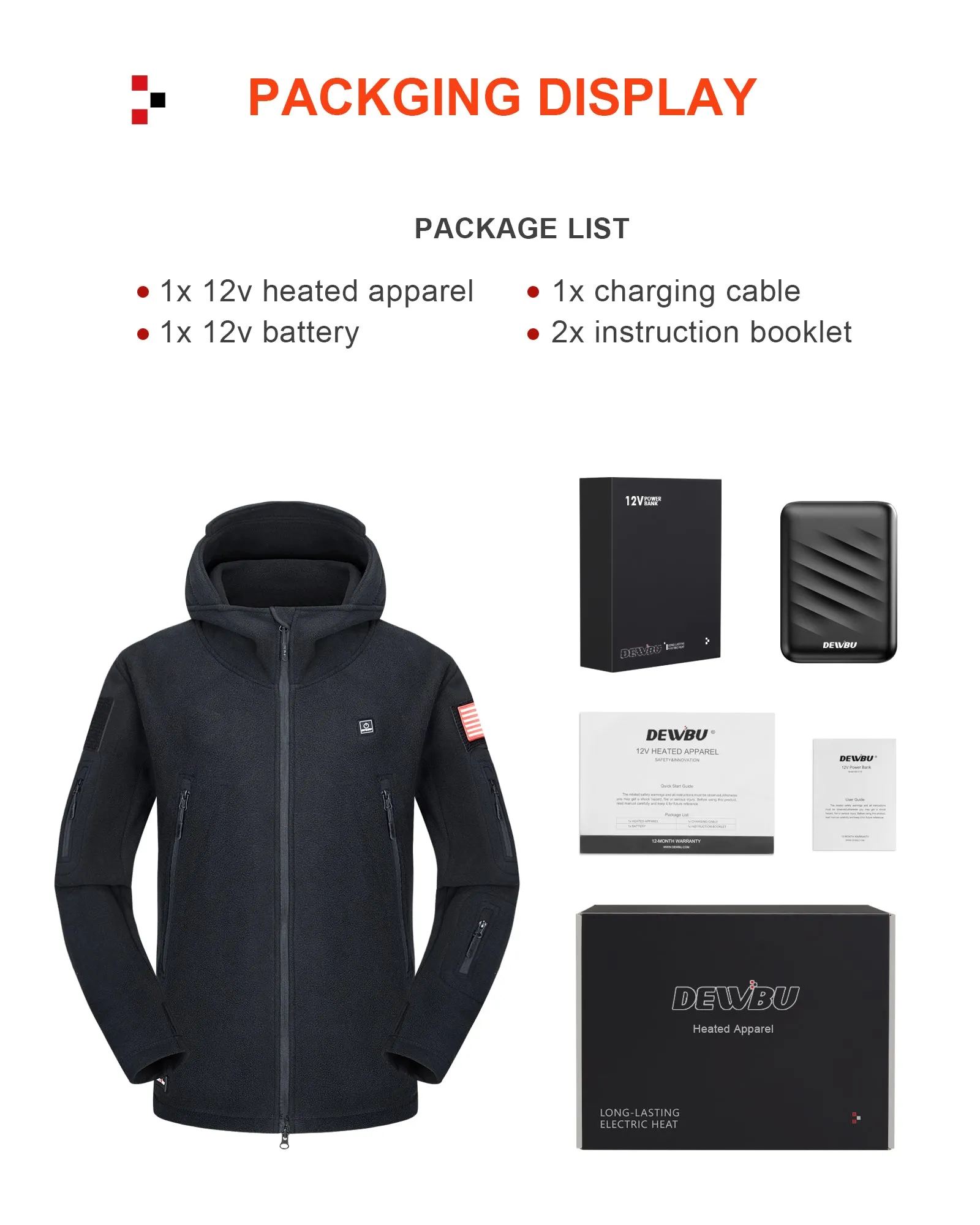 Men's Polar Fleece Heated Jacket With 12V Battery Pack - Black