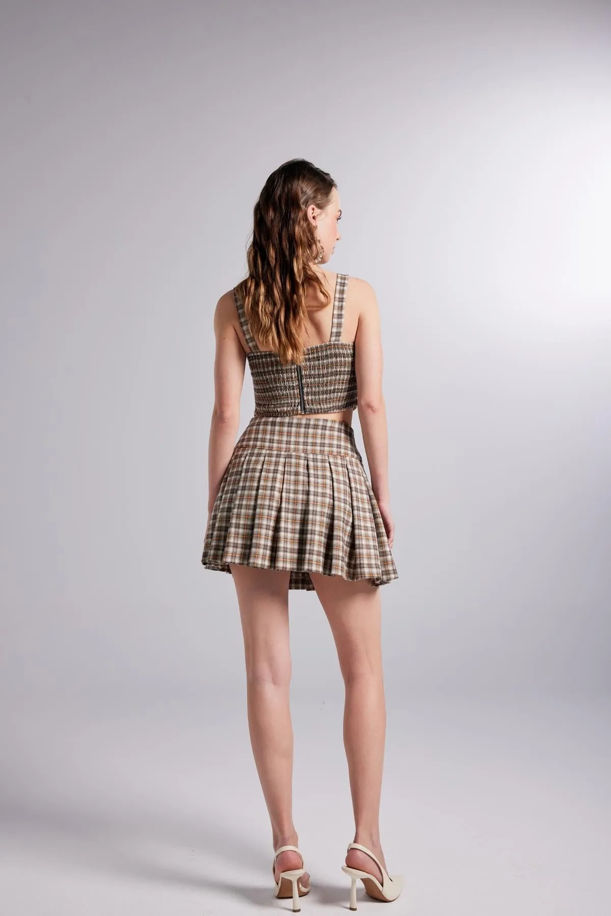 Merida Plaid Mini Shorts Skirt Beige