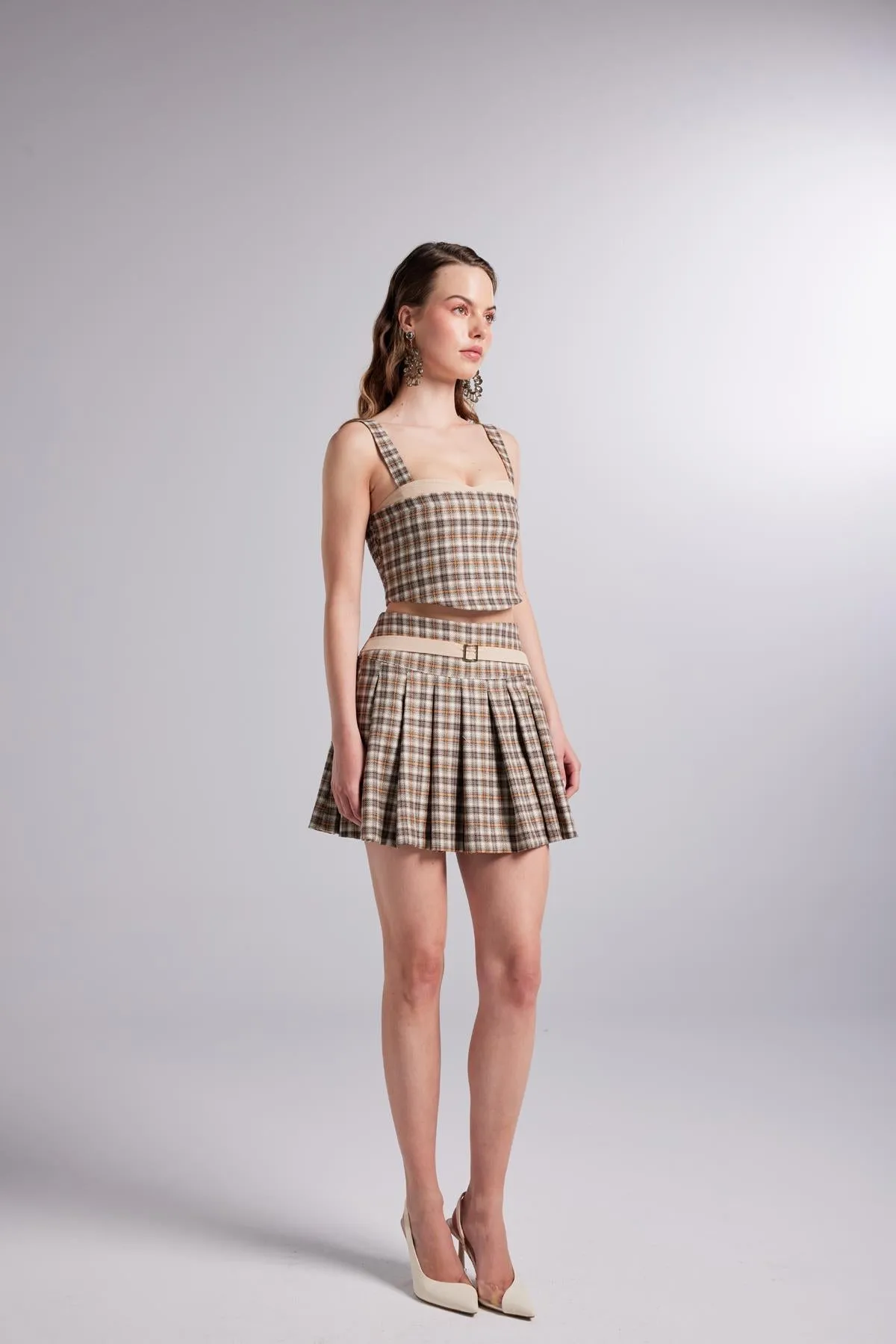 Merida Plaid Mini Shorts Skirt Beige