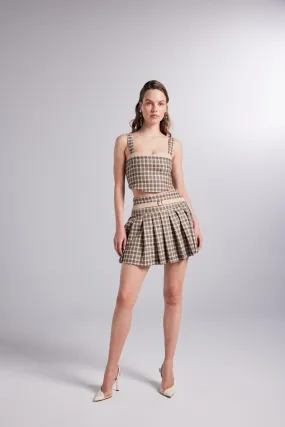 Merida Plaid Mini Shorts Skirt Beige