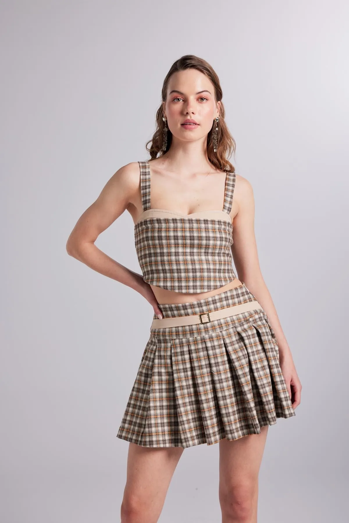 Merida Plaid Mini Shorts Skirt Beige