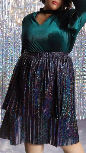 Mid Calf Disco Pleated Skirt - Black