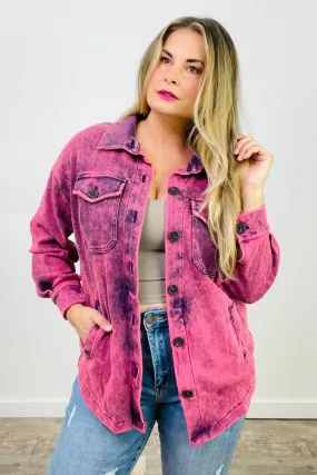 Mineral Washed Shacket in Magenta