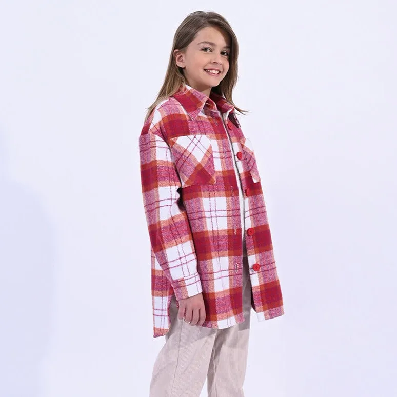 Mini Molly Bracken Girls Pink Checked Overshirt-Shacket