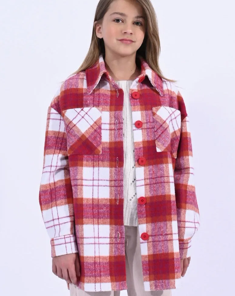 Mini Molly Bracken Girls Pink Checked Overshirt-Shacket