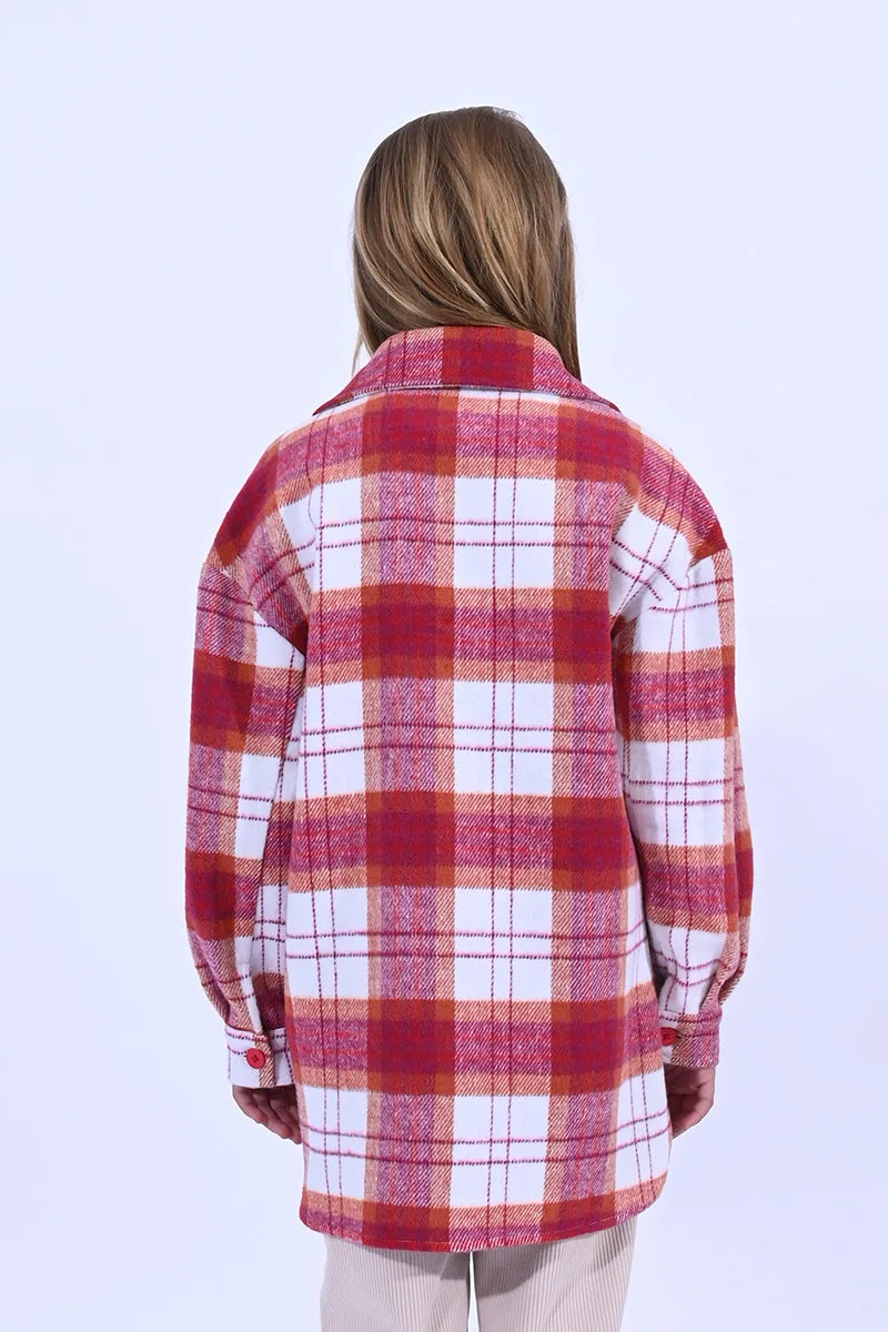 Mini Molly Bracken Girls Pink Checked Overshirt-Shacket