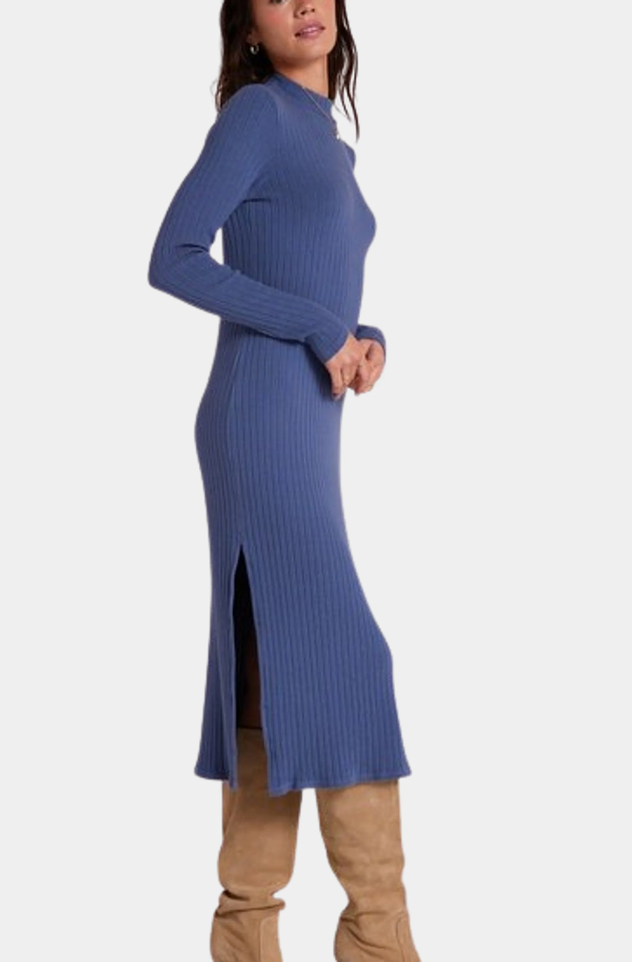 Mock Neck Midi Knit Dress