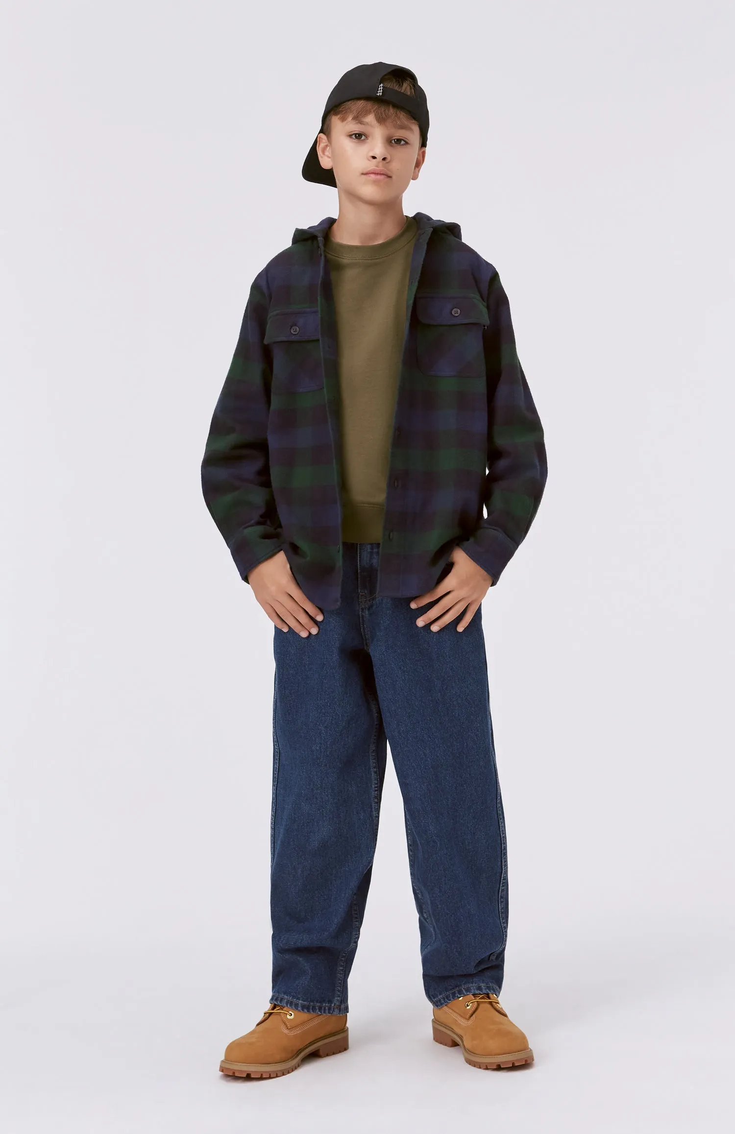 Molo Rizz Navy &  Forest Plaid Hooded Shirt Jacket