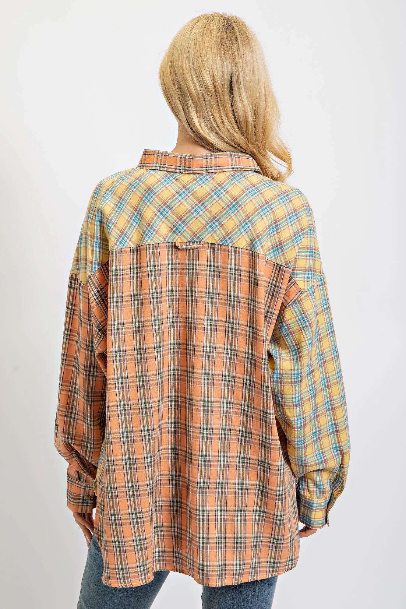 Multi Color Mineral Washed Plaid Button Down by Easel ET70010