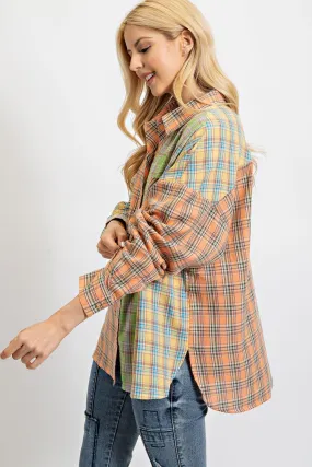 Multi Color Mineral Washed Plaid Button Down by Easel ET70010