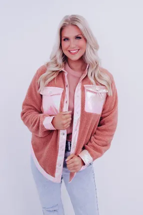 Mystic Metallic Sherpa Shacket - Mauve