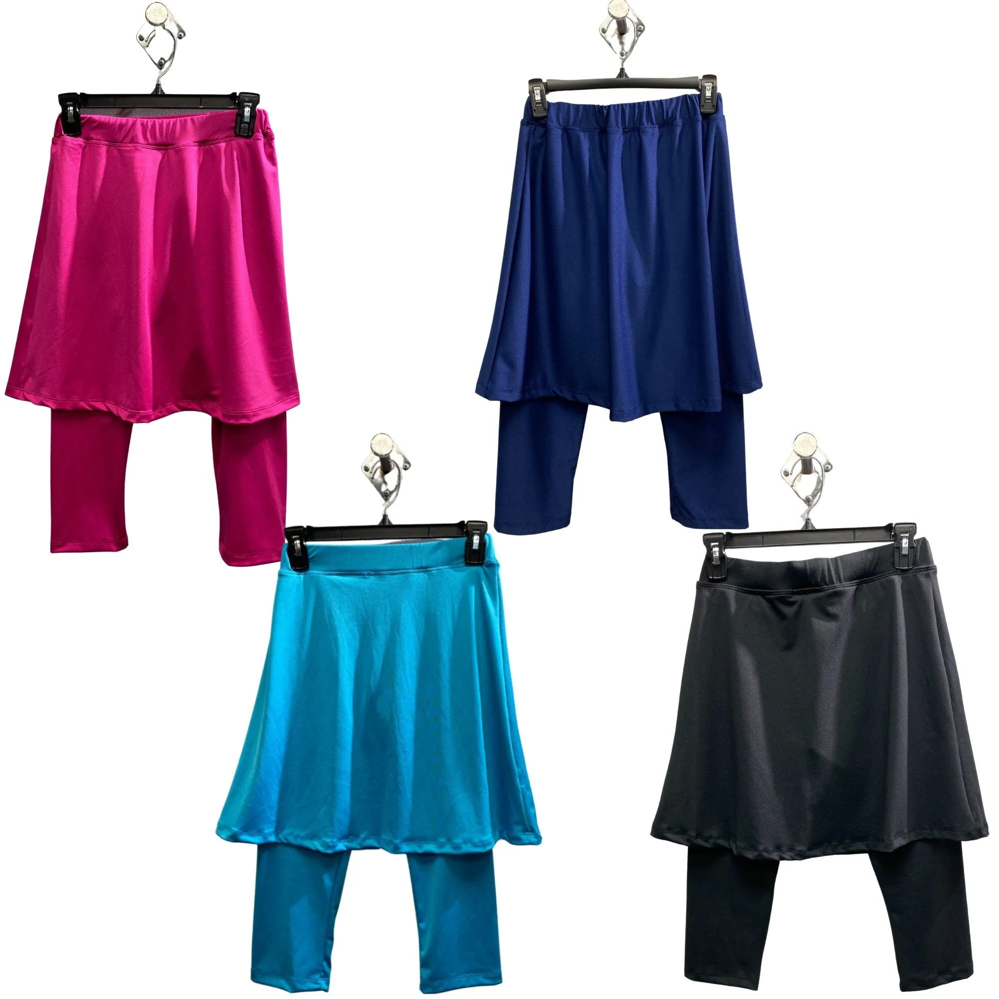 Navy Blue Leggings w Attached Skirt, Mini Flared Skirt w Leggings, soft Skirted Leggings, 2-in-1 skirt leggings, Running Leggings w Skirt