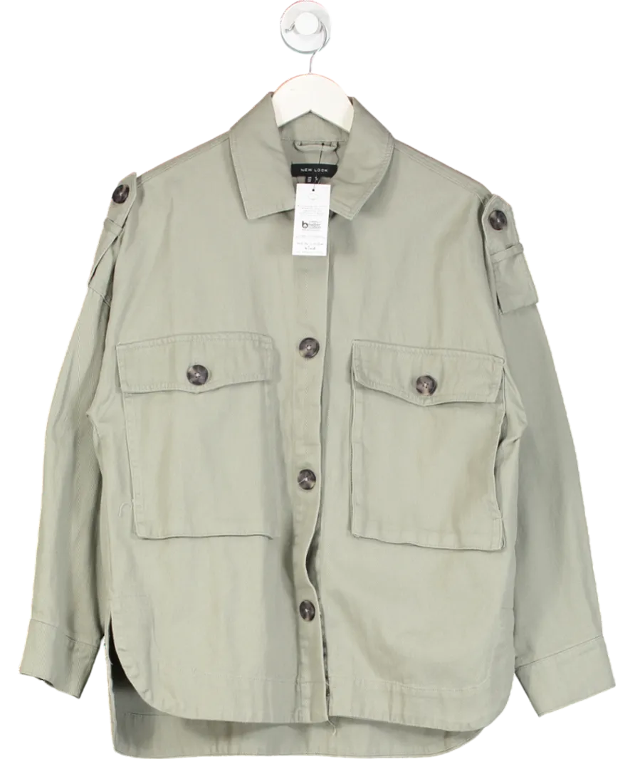 New Look Green Double Pocket Cotton Button Up Shacket UK 8