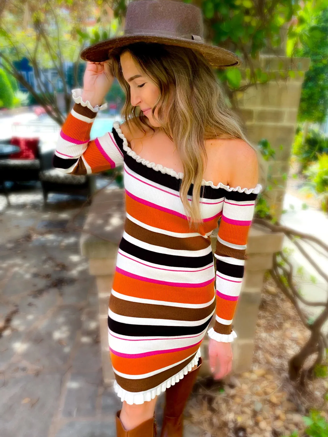 Olga Knit Stripes Midi Dress