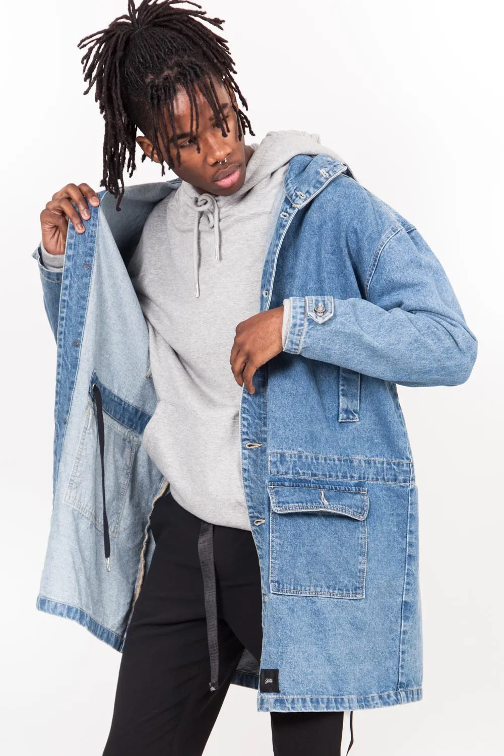 Parka oversize denim bleu