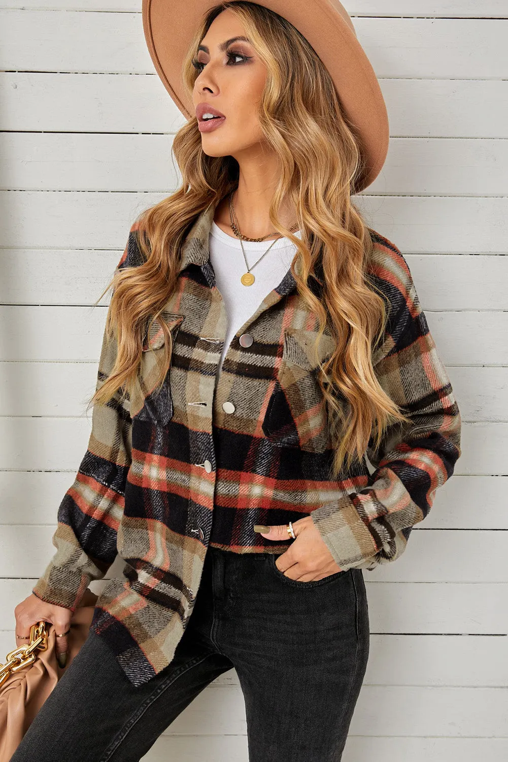 Patrizie Plaid Pocketed Button Down Shacket