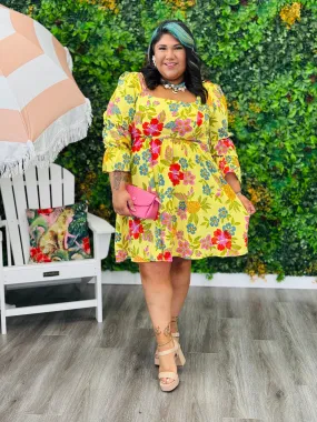 Pineapple Floral Embroidery Mini Dress (Reg & Plus)