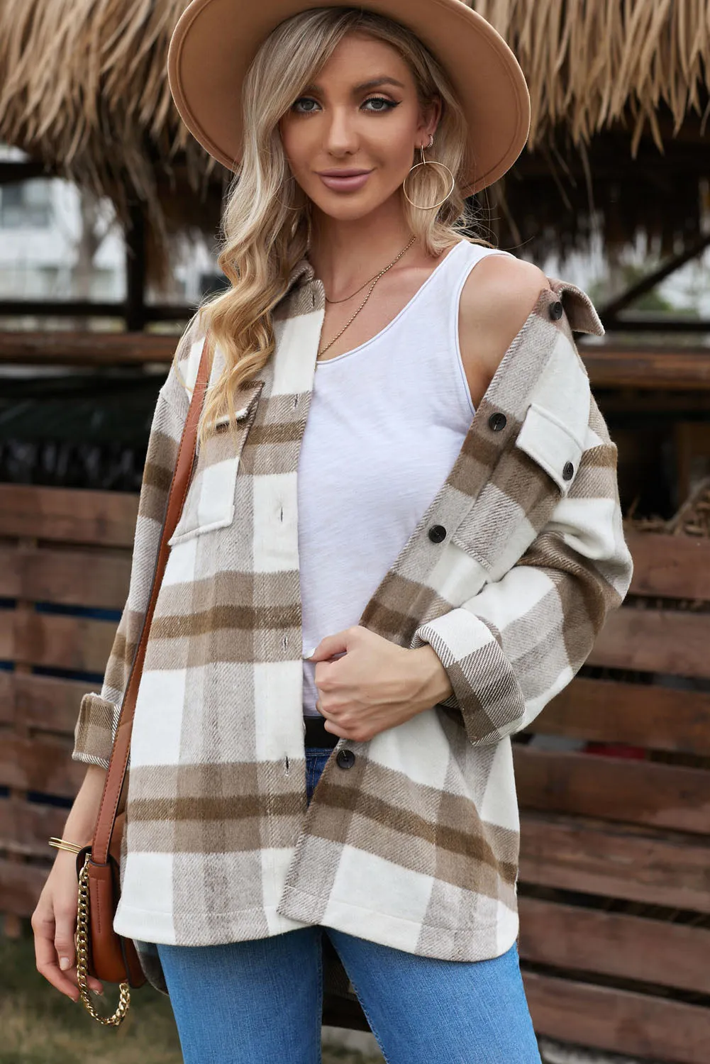 Plaid Print Pocket Women Shacket