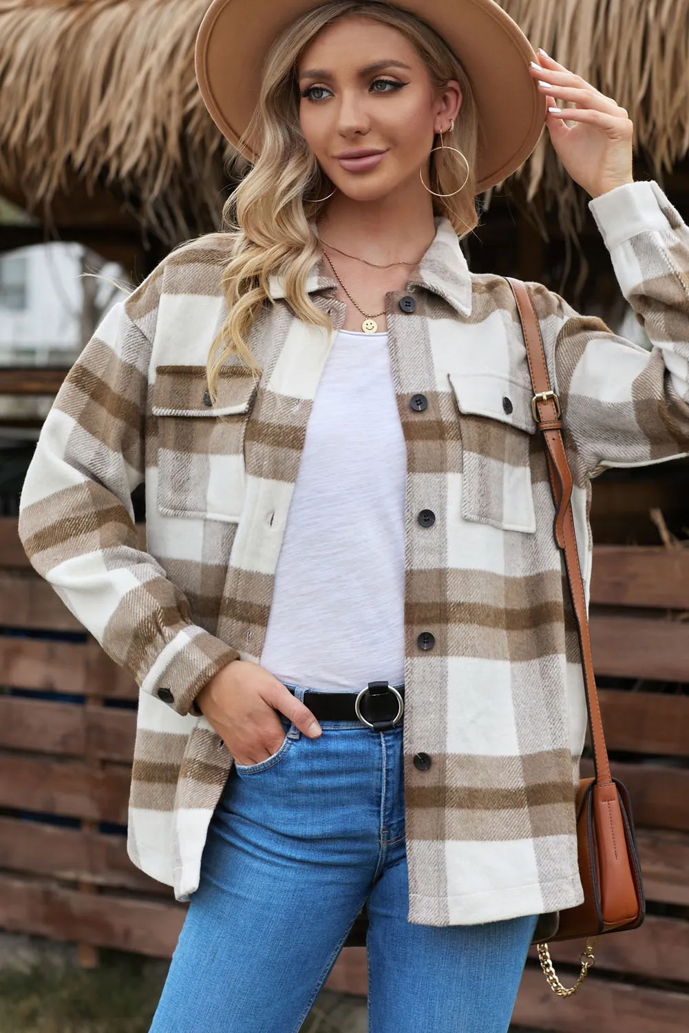 Plaid Print Pocket Women Shacket