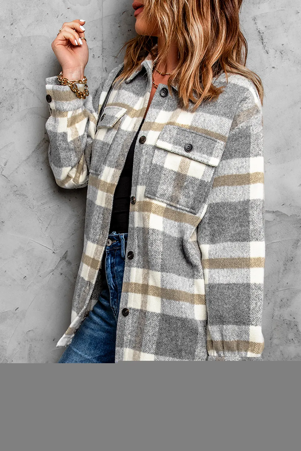 Plaid Print Pocket Women Shacket
