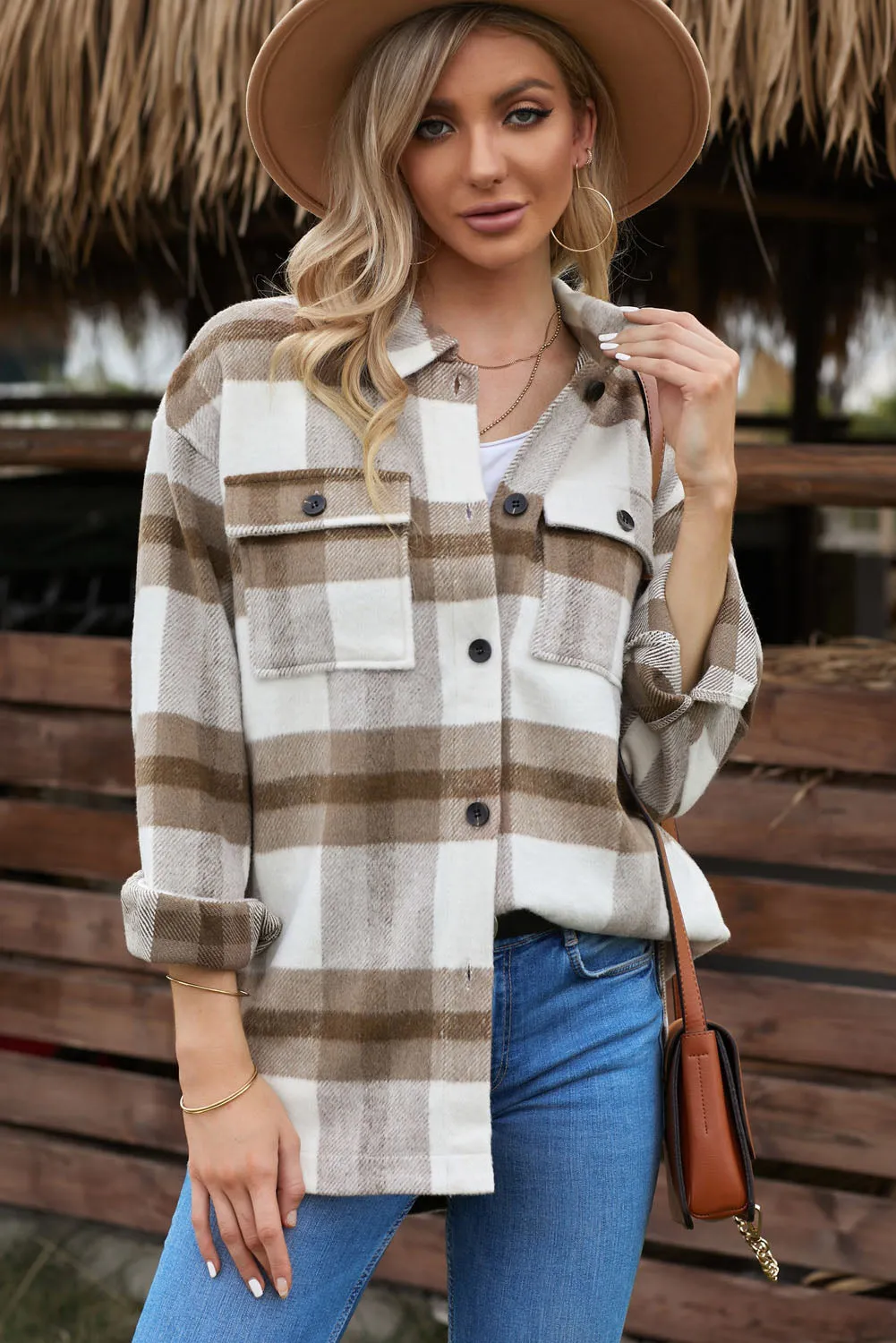 Plaid Print Pocket Women Shacket