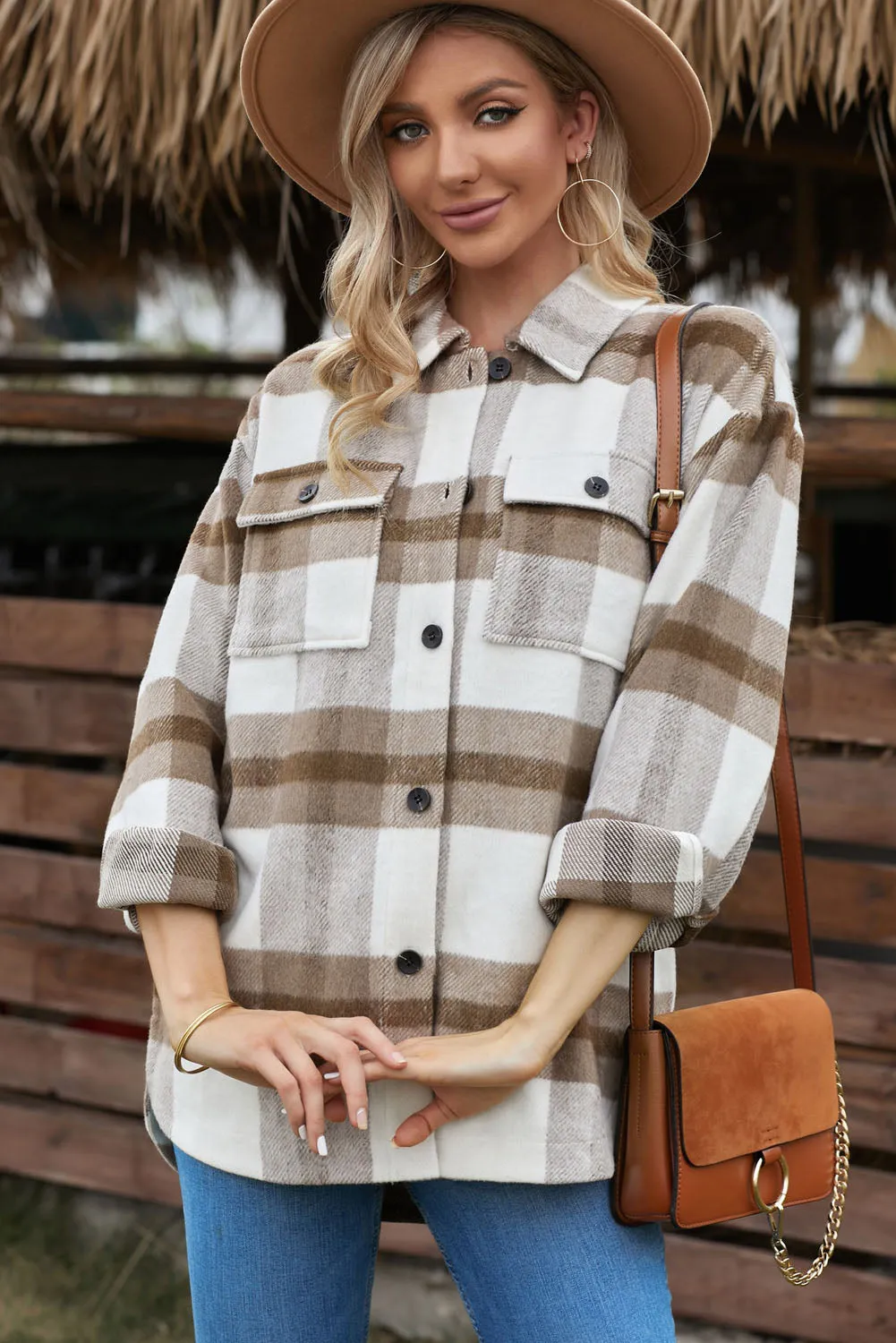 Plaid Print Pocket Women Shacket
