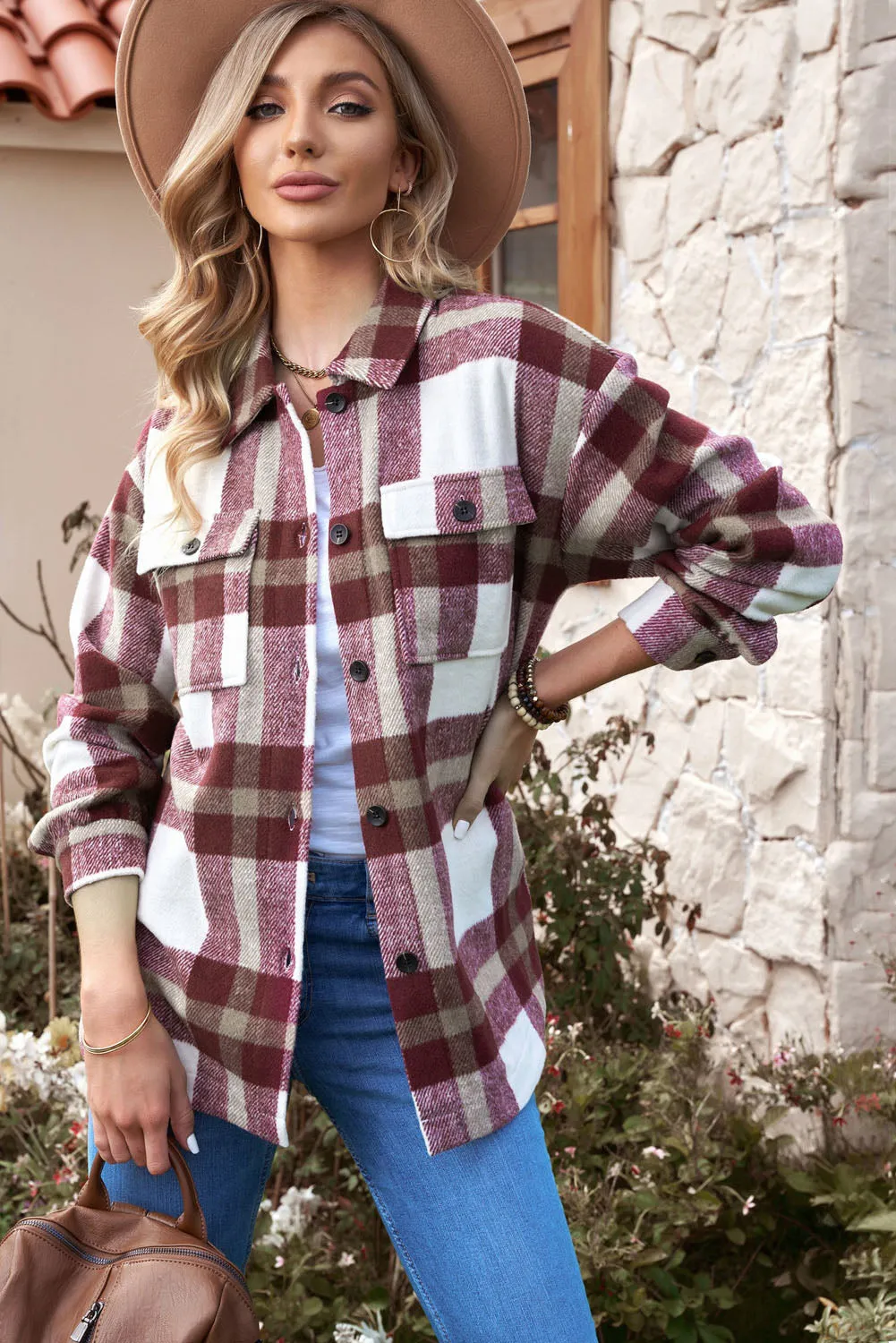 Plaid Print Pocket Women Shacket