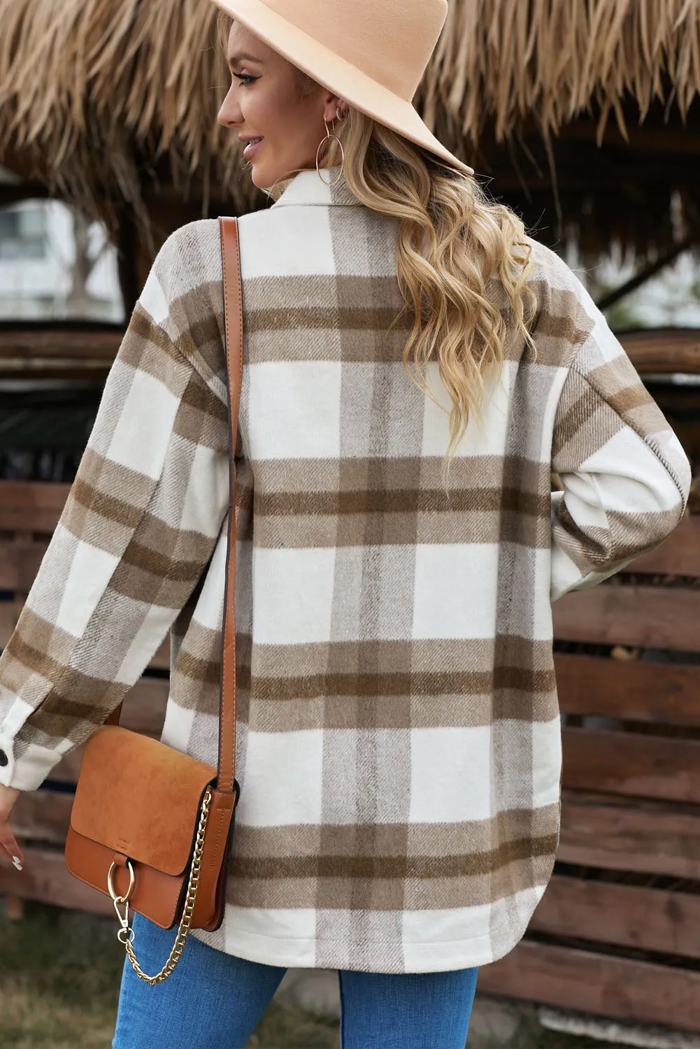 Plaid Print Pocket Women Shacket