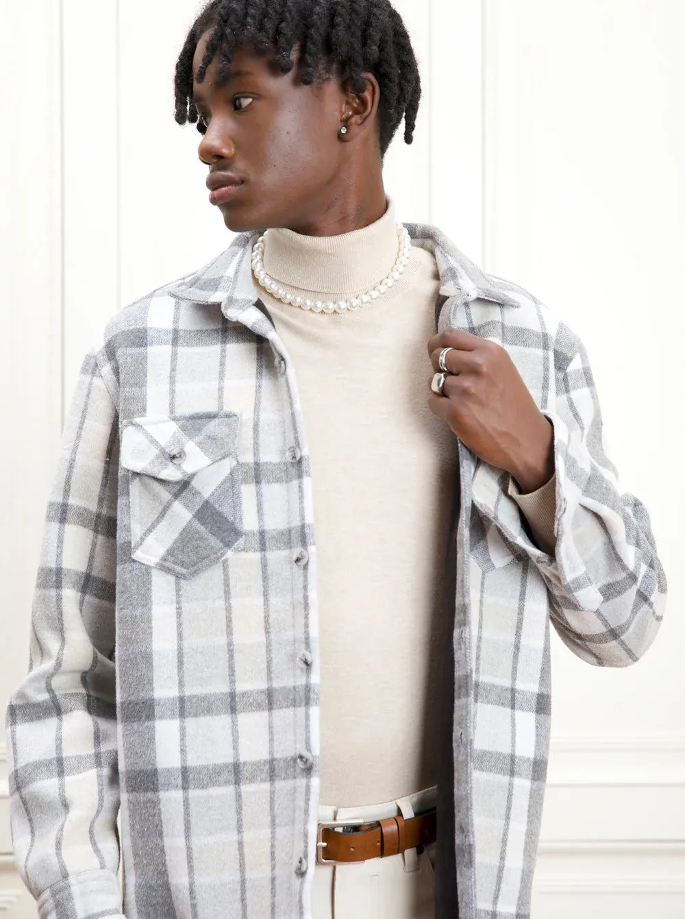 Point Zero Men's JERRY Fleece Lined Checkered Bonded Shacket - Chrome